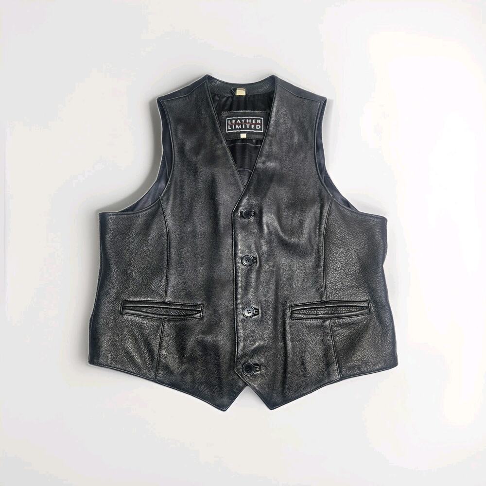 VTG Men’s XXL Leather Limited Black Biker Western Vest Motorcycle Soft Leather
